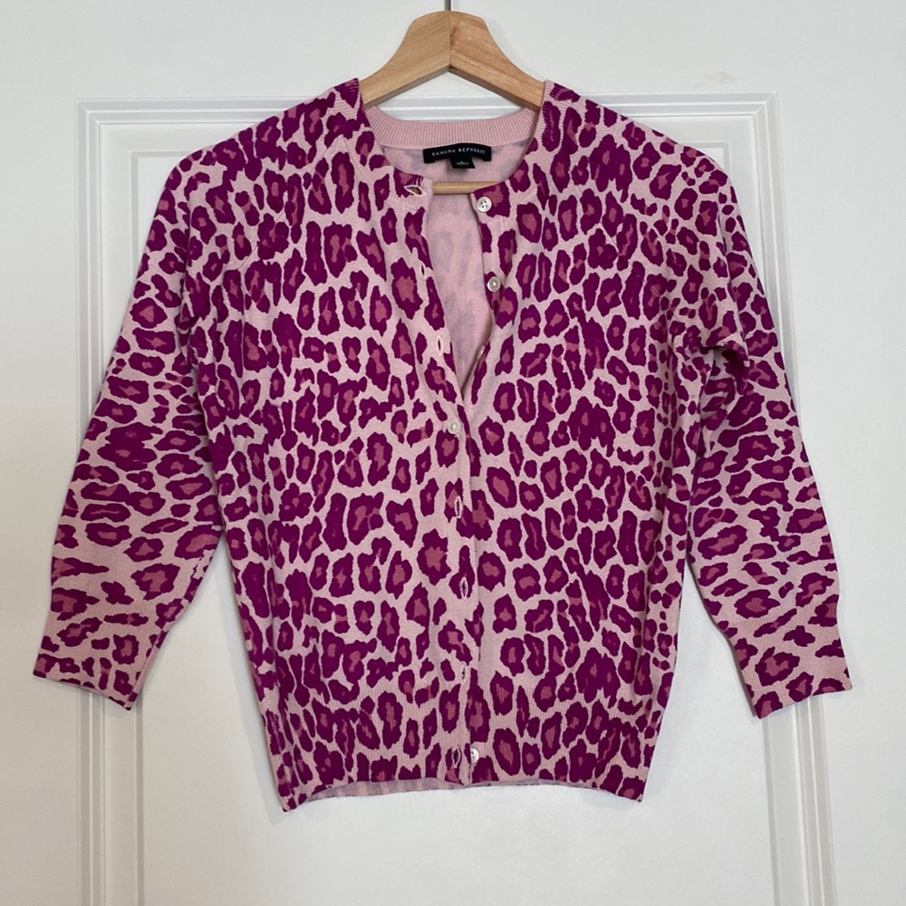 Banana Republic Pink and Purple Leopard Print Silk blend Cardigan